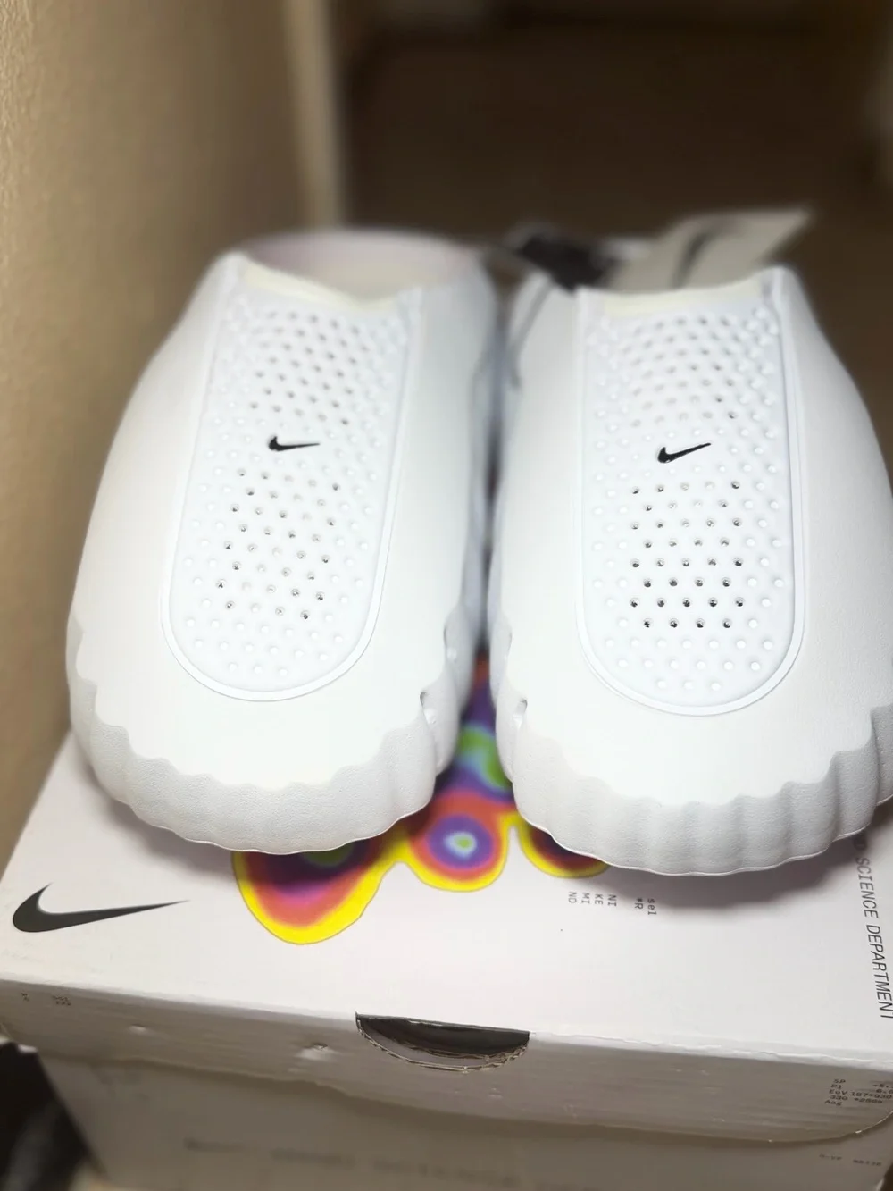 Nike Kids White Slip-On Slide with Black Swoosh Accent